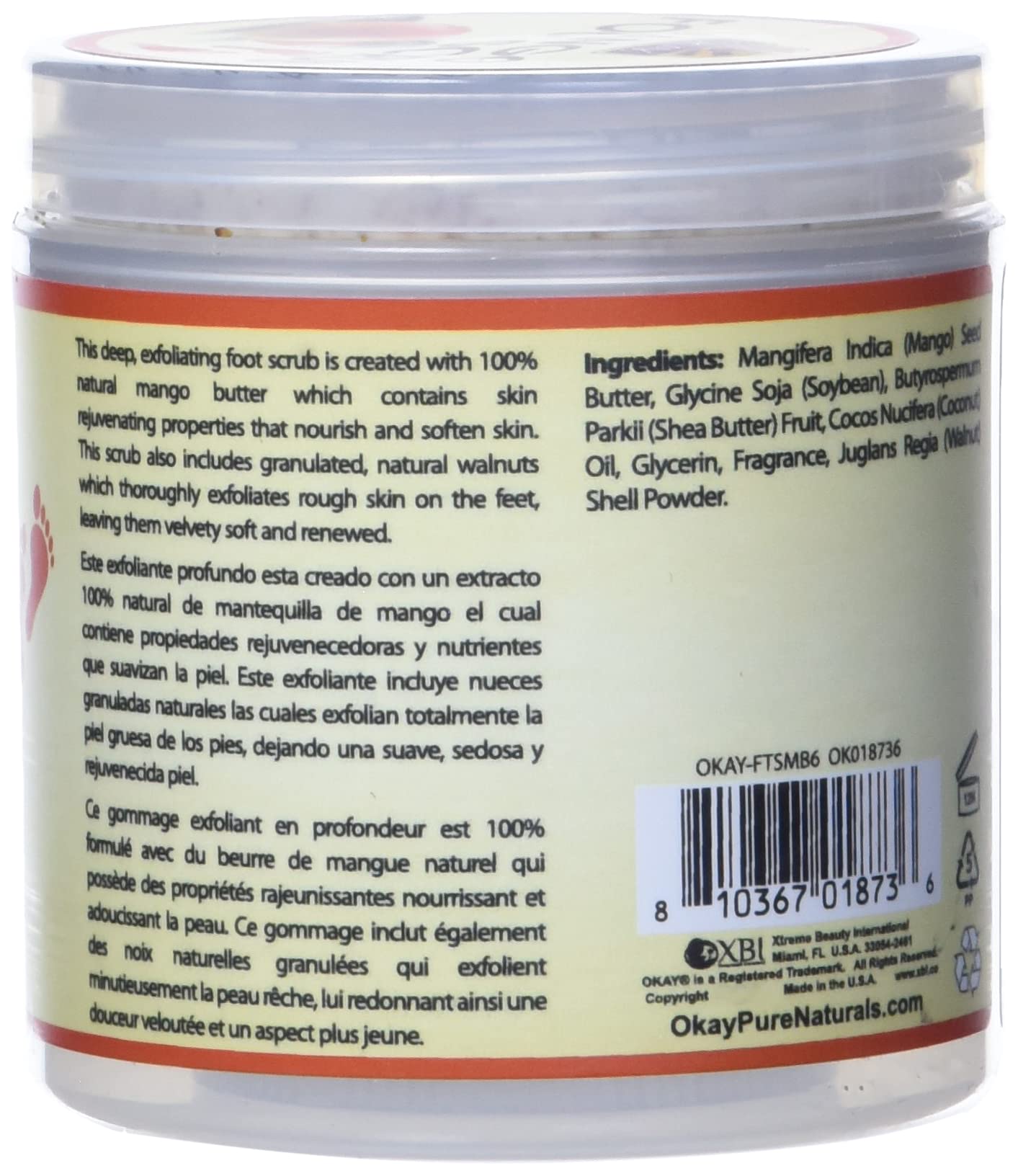 OKAY All Natural Mango Butter Foot Scrub, 6 Ounce