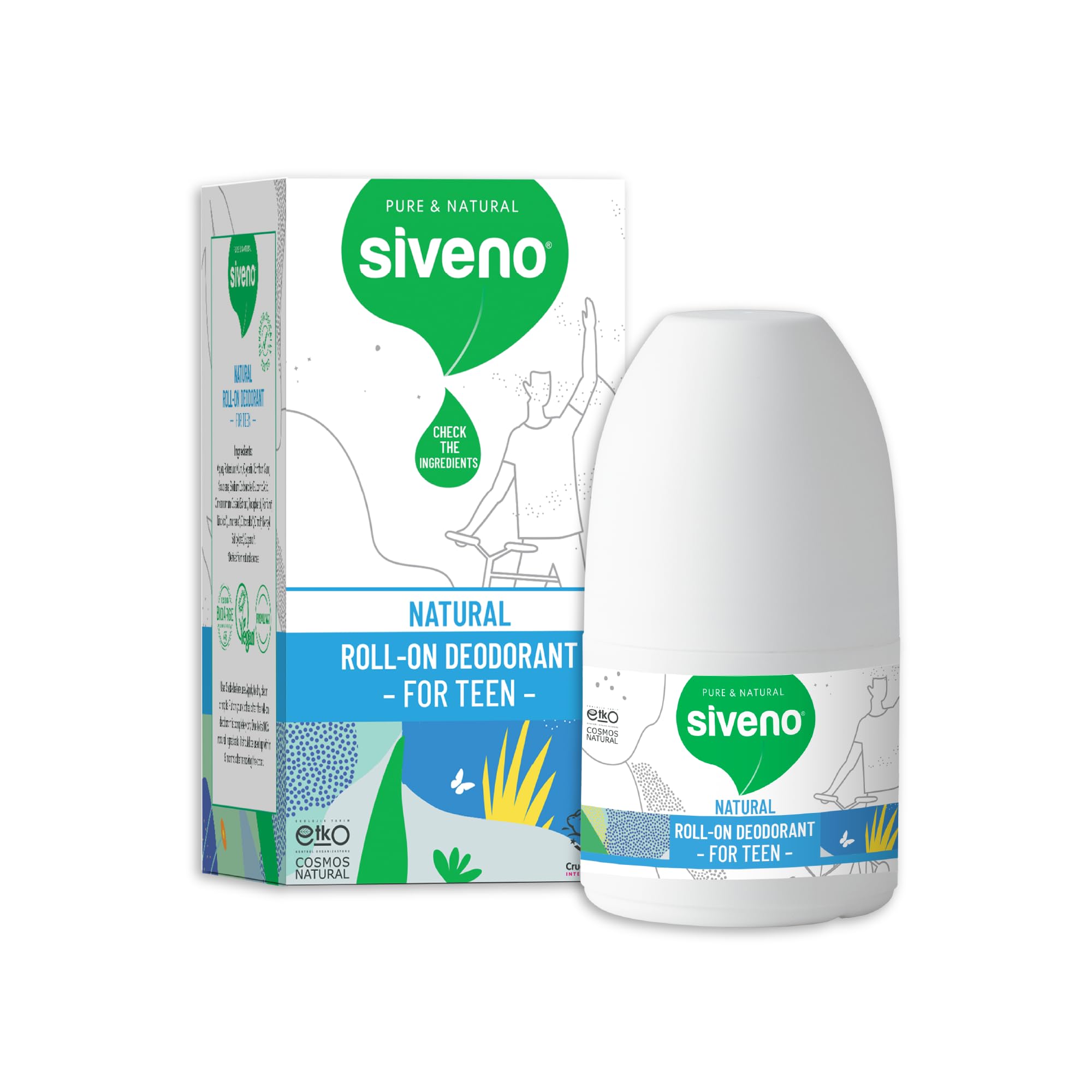 Siveno, All Natural Deodorant Roll-On | Aluminum Free Deodorant for Men & Teen Boy | Organic, Vegan | Fresh, Non Staining, Non Irritating | Cruelty Free, Non Toxic, Paraben Free | Teen Boy, Pack of 1