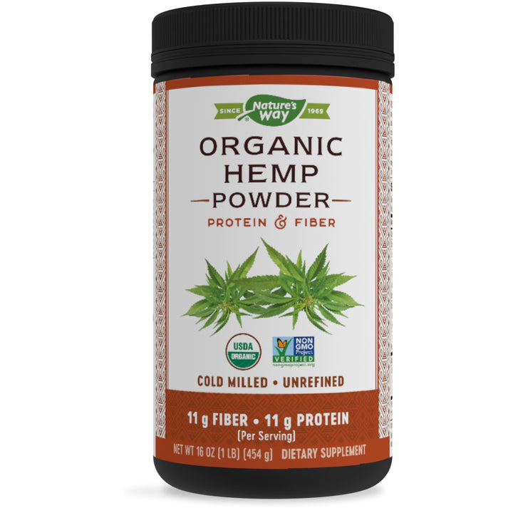 Nature's Way Organic Hemp Powder Protein & Fiber, Highest Quality, Cold-Milled, Unrefined, 16 Oz