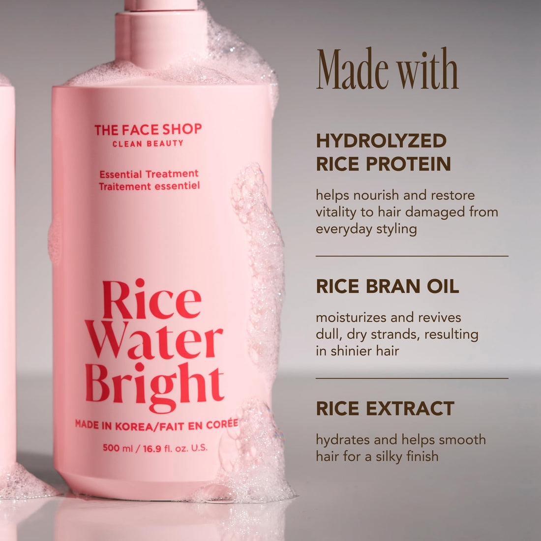 THE FACE SHOP Rice Water Bright Essential Treatment, Rice Protein Conditioner with Shea Butter for Dryness, Anti-Hair Loss, Korean Treatment for Breakage & Split Ends, Breakage Control, Sulfate Free