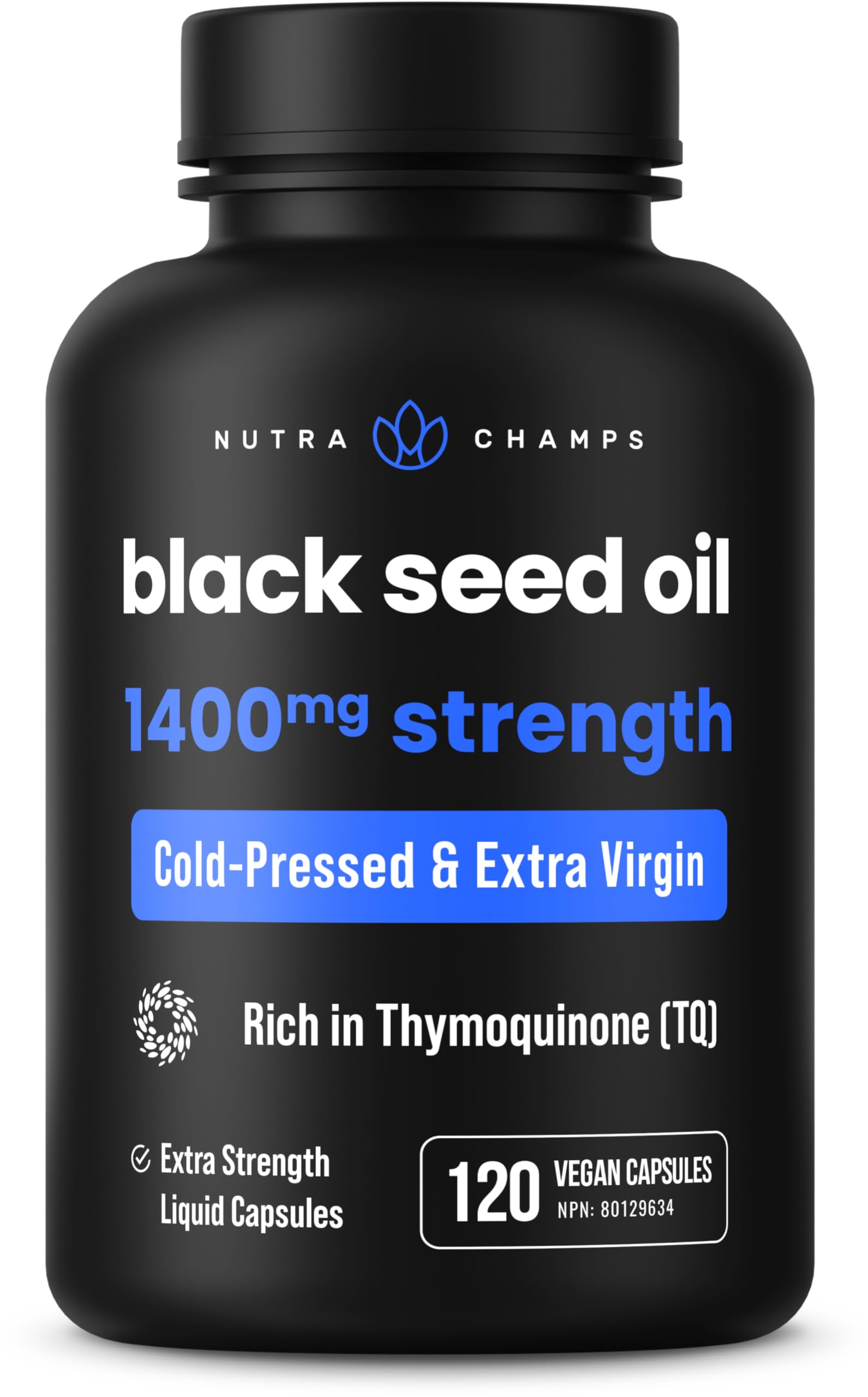 NutraChamps Organic 120 Vegan Softgel Black Cumin Seed Oil Capsules, 1400mg Per Serving Virgin Cold Pressed Nigella Sativa Oil Pills with Thymoquinone & Vitamin E, Rich in Omega 3 6 9