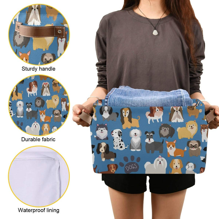 Emelivor Cute Dogs Puppy Storage Bin Collapsible with Handle Rectangle Waterproof Cute Dog Puppy Basket for Storage Cube Closet Organizer for Toy Nursery Book Office Shelf Bathroom