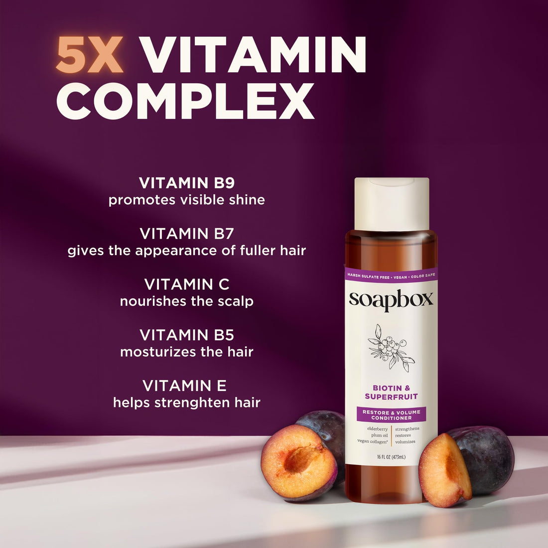 Soapbox Biotin & Superfruit Conditioner, Volumizing, Vegan, Color Safe, Sulfate & Silicone Free Hair Conditioner w/Elderberry and Plum Oil - 16oz, Pack of 3