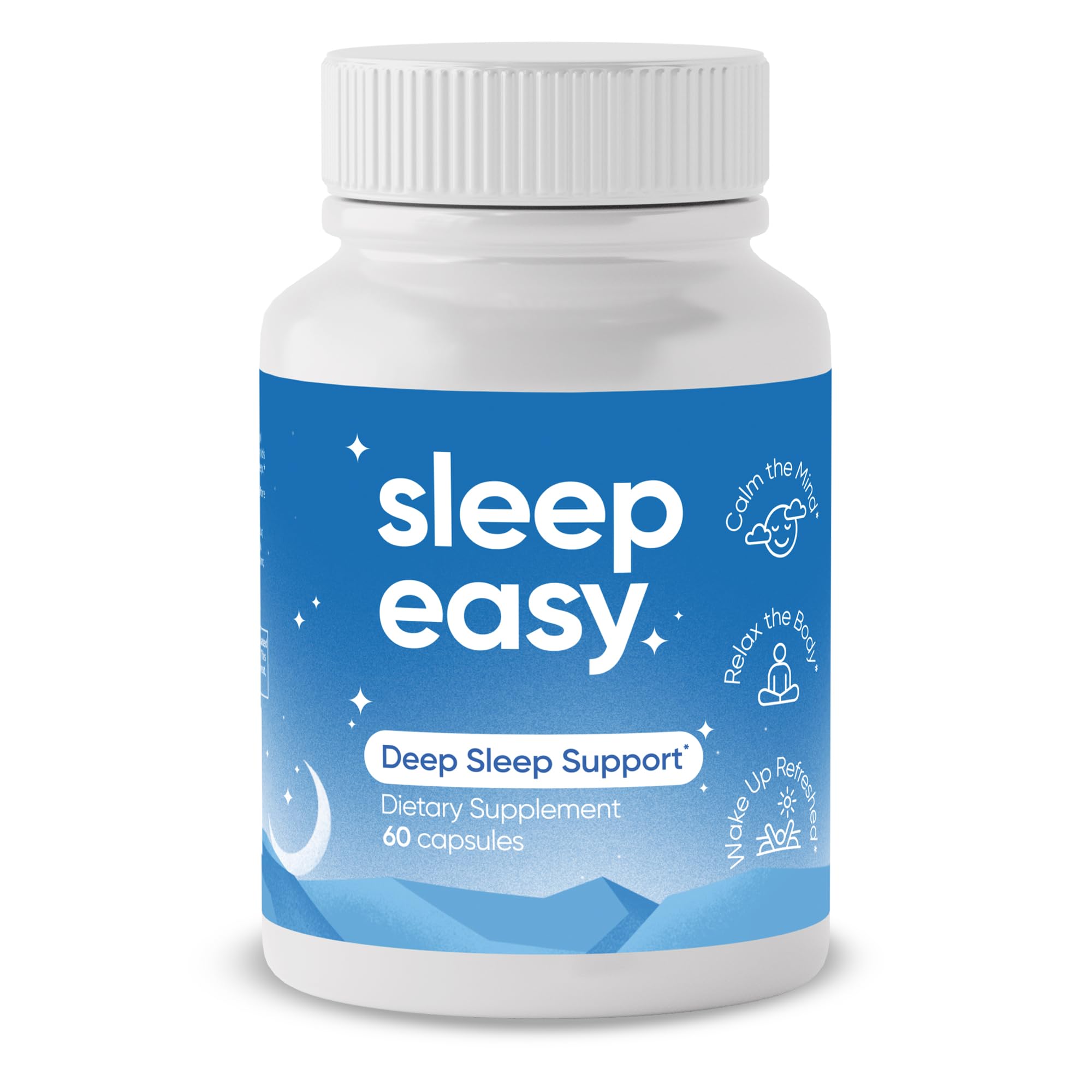 Sleep Easy Natural Sleep Aid Supplement | Magnesium, Ashwagandha, GABA, L-Theanine & 5 Calming Herbs | Melatonin-Free & Non-Habit Forming (60 Capsules)