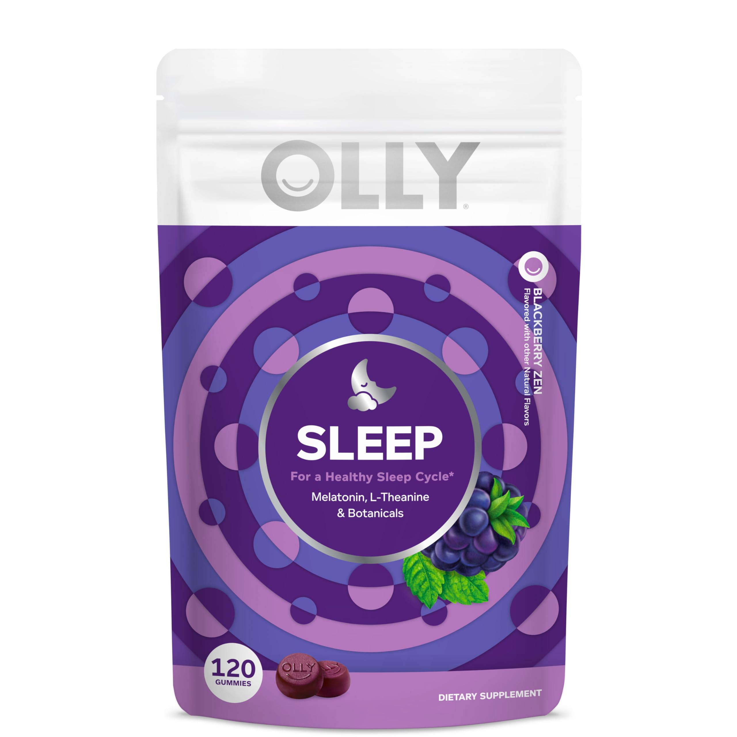 Olly Sleep Gummy, 3 mg Melatonin, L-Theanine, Chamomile, and Lemon Balm Extracts, BlackBerry Flavor, 60 Day Supply - 120 Count