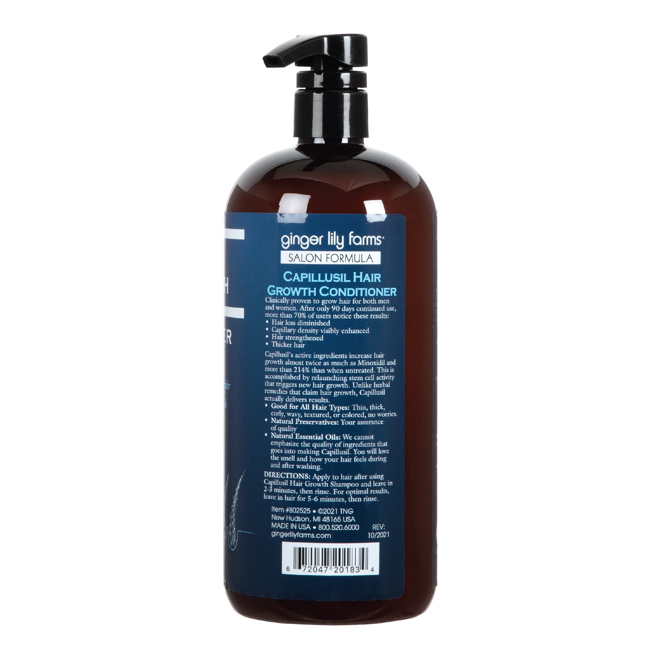 Ginger Lily Farms Salon Formula Capillusil Hair Growth Conditioner for All Hair Types, 100% Vegan & Cruelty-Free, 32 Fl Oz