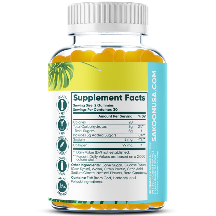 Sakoon nutrition Halal Collagen Gummies for Women and Men - Anti Aging, Hair Growth, Skin Care & Strong Nails Protein Collagen Supplements - Non-GMO, Gluten Free - Made in USA