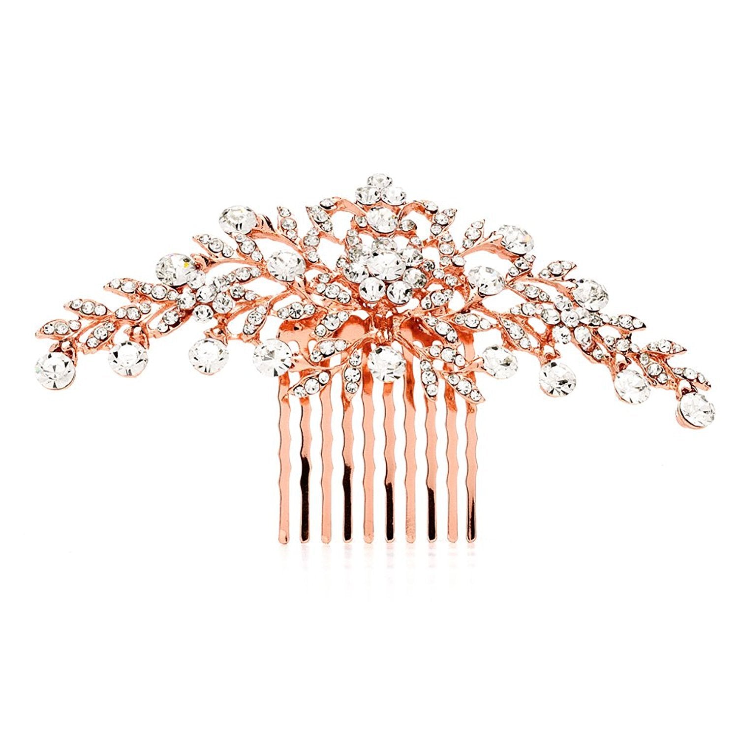 Mariell Crystal Cluster Bridal, Wedding Or Prom Hair Comb With Rose Gold Plating