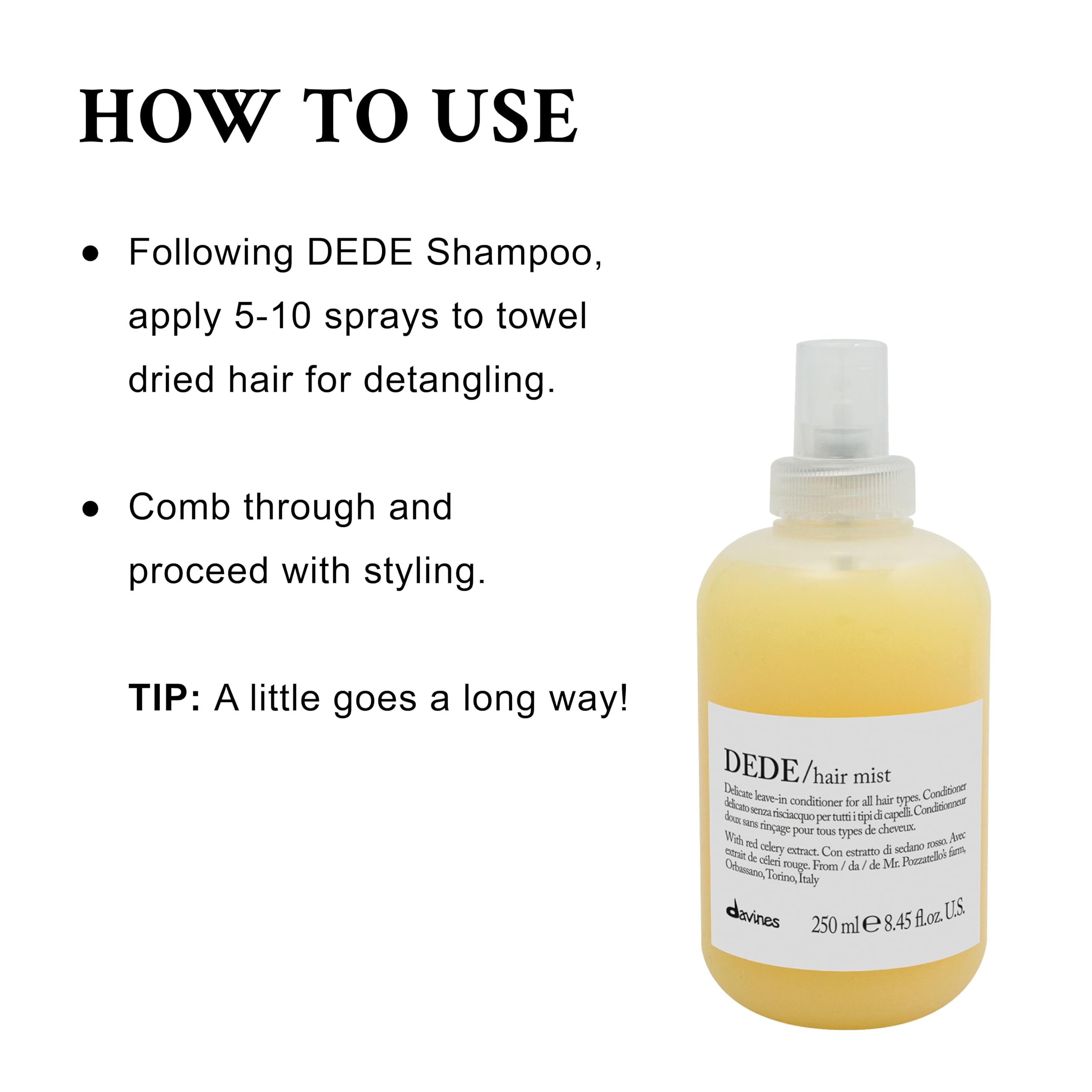 Davines DEDE Hair Mist, Lightweight Leave-In Conditioner, Moisturize While Adding Shine, Adds Combability To Fine Hair, 8.45 Fl. Oz.