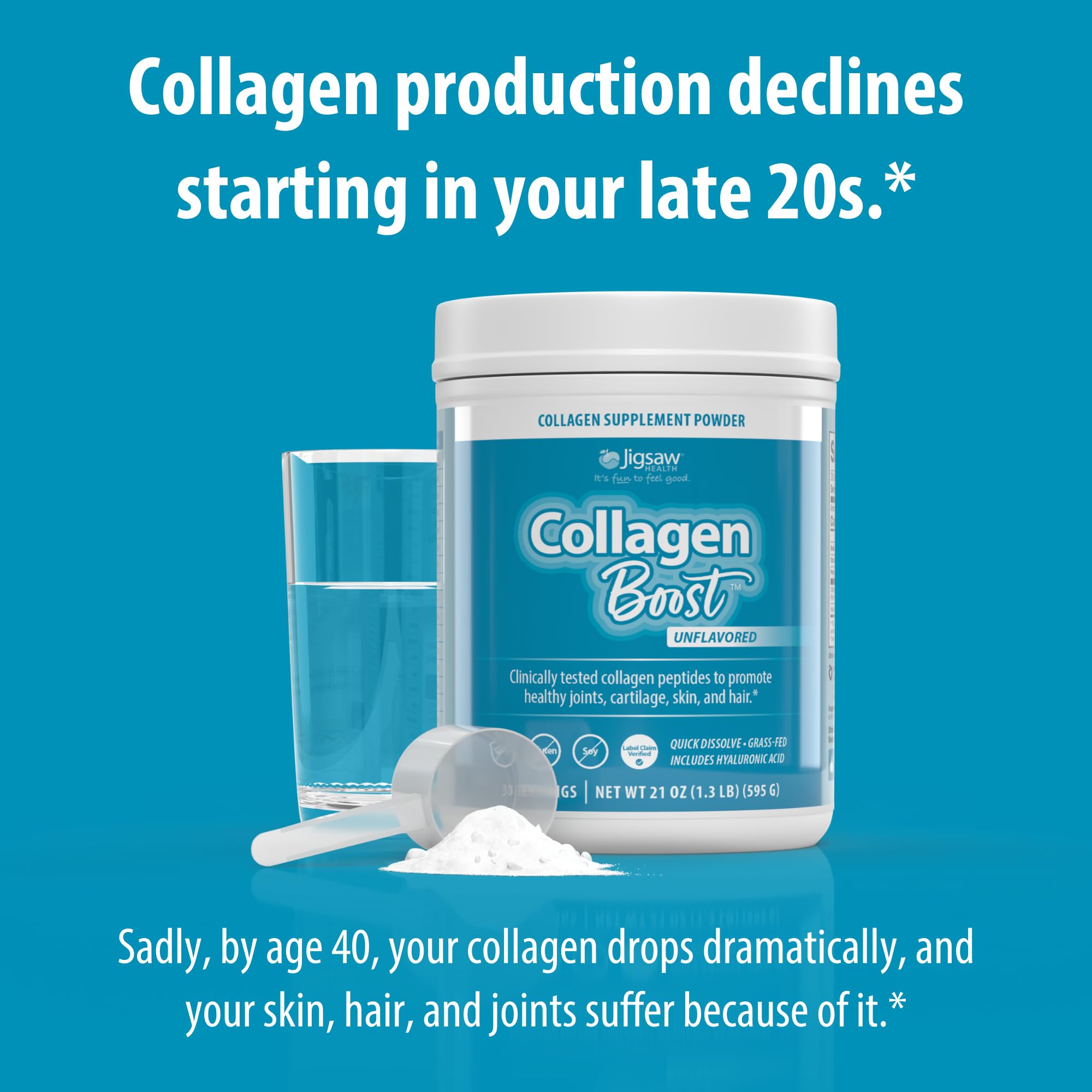 Jigsaw Health Collagen Boost | Promotes Healthy Joints, Cartilage, Skin, and Hair | 30 Servings