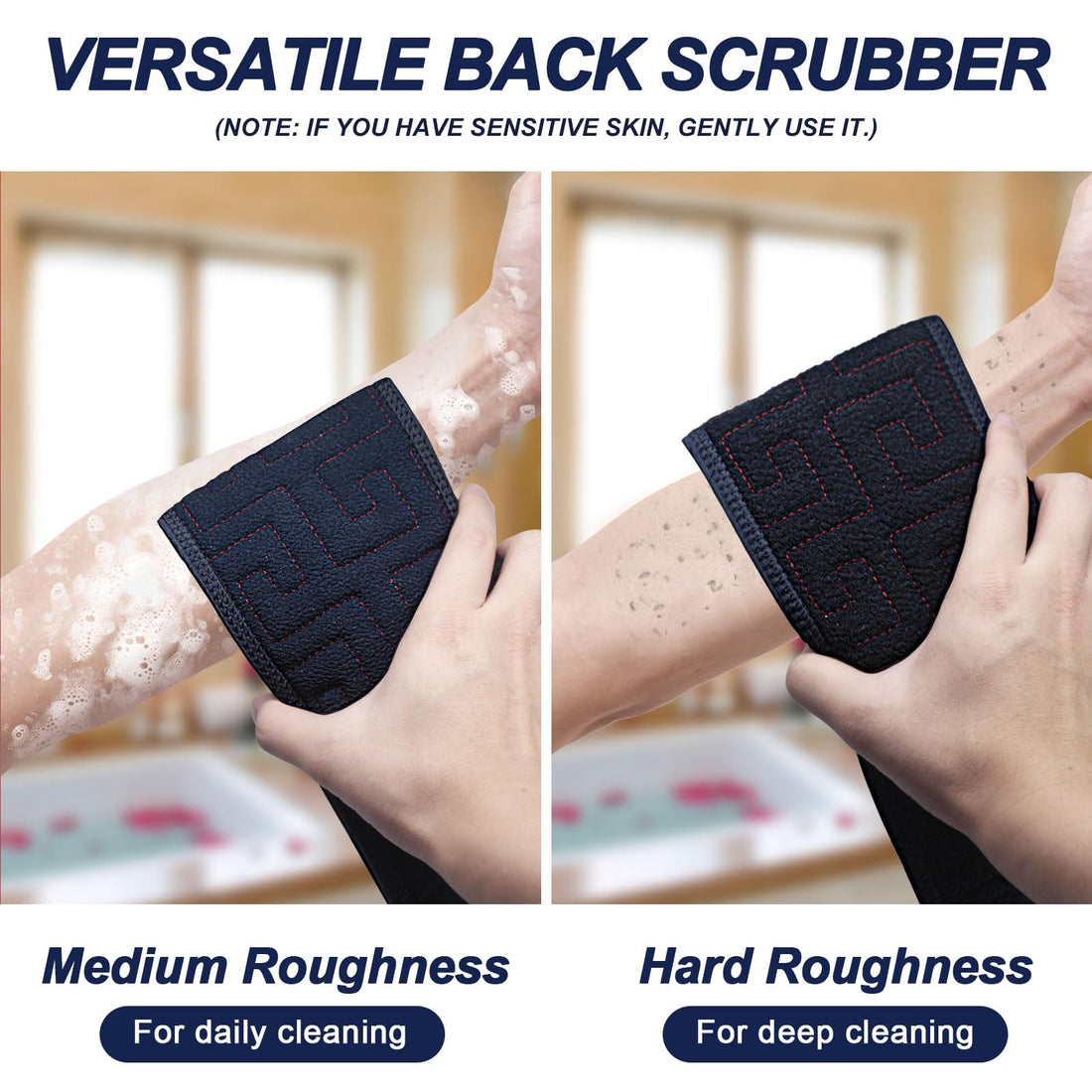 dodiff Exfoliating Back Scrubber for Shower, Double-Sided Back Scrub Washcloth with Handles for Use in Shower, 38 Inches Body Exfoliator Bath Tool to Clean Your Body Deeply for Men & Women Skin Care