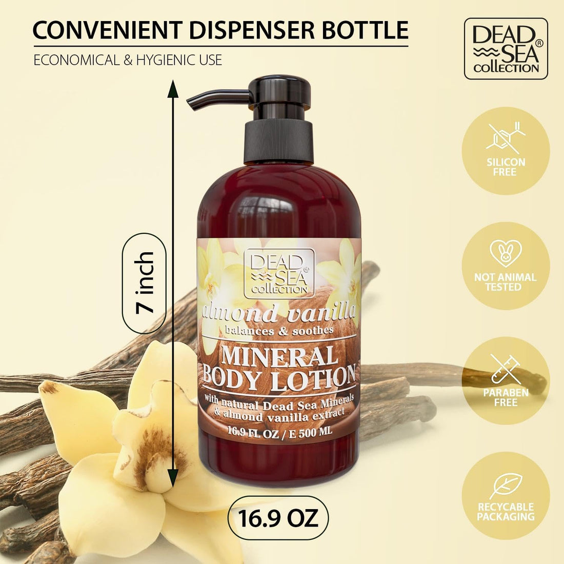 Dead Sea Collection Almond Vanilla Body Lotion - Nourishing Moisturizer for Women and Men - Rejuvenating Hand and Body Care for Dry Skin 16.9 Fl. Oz.