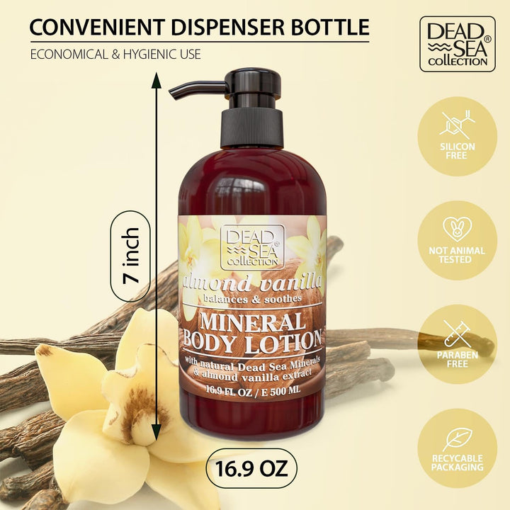 Dead Sea Collection Almond Vanilla Body Lotion - Nourishing Moisturizer for Women and Men - Rejuvenating Hand and Body Care for Dry Skin 16.9 Fl. Oz.