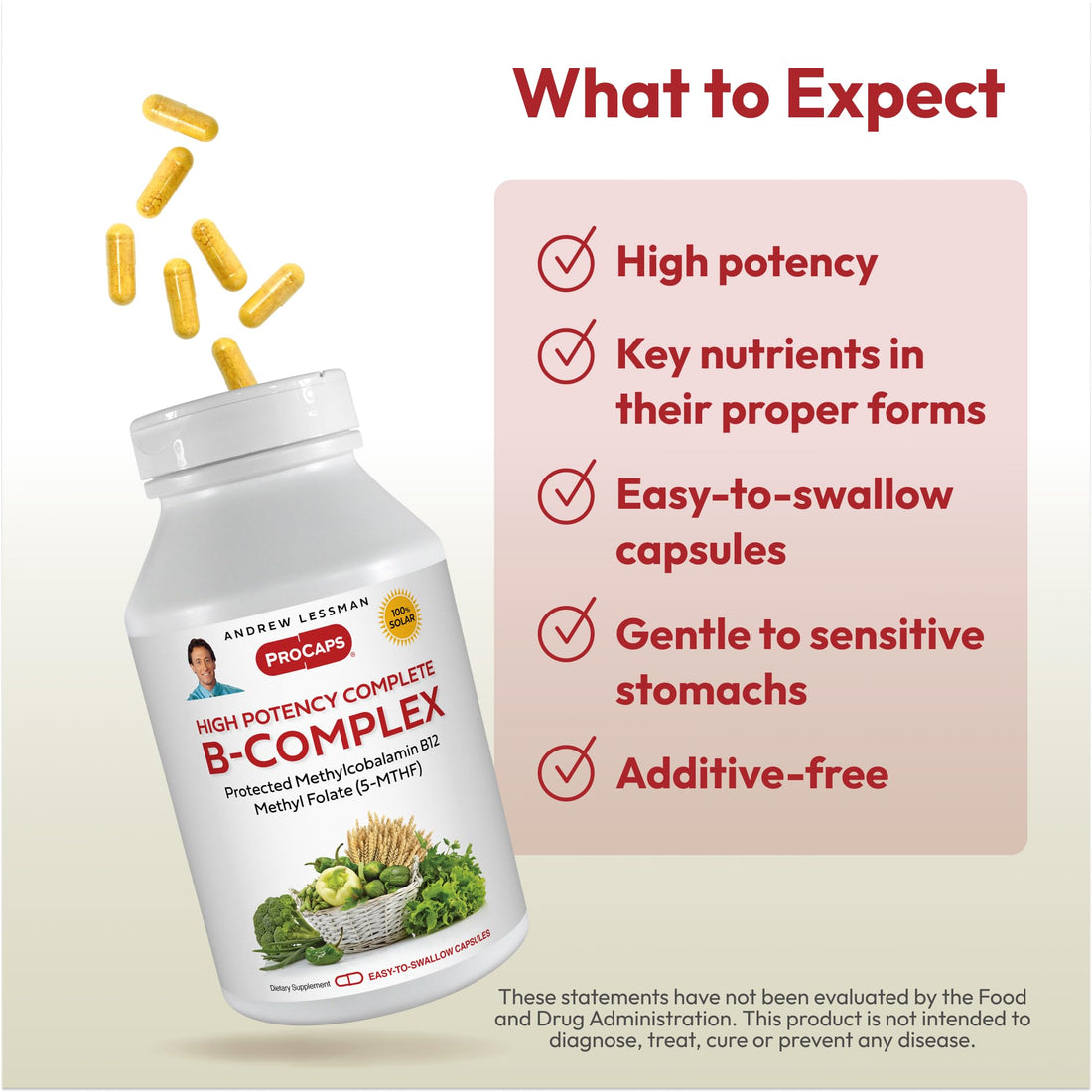 ANDREW LESSMAN High Potency B-Complex 180 Capsules - with High Levels of Folate Complex and Biotin, Promotes Cellular Growth, Energy, Immune Function, Detoxification, Fat Metabolism and More