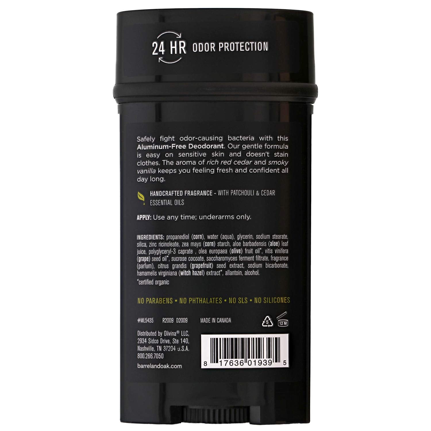 Barrel and Oak - Aluminum-Free Deodorant, Deodorant for Men, Essential Oil-Based Scent, 24-Hour Odor Protection, Cedarwood & Bourbon Aroma, Gentle on Sensitive Skin, Vegan (Bourbon Cedar, 2.7 oz)