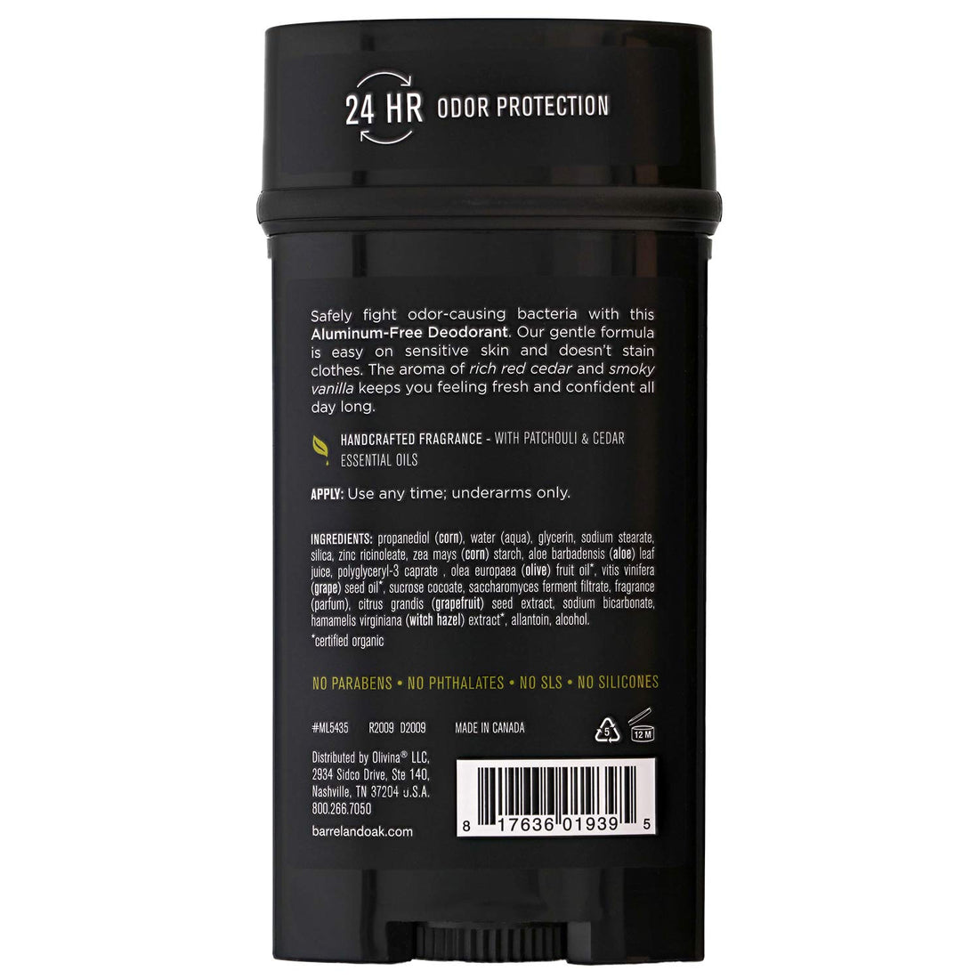 Barrel and Oak - Aluminum-Free Deodorant, Deodorant for Men, Essential Oil-Based Scent, 24-Hour Odor Protection, Cedarwood & Bourbon Aroma, Gentle on Sensitive Skin, Vegan (Bourbon Cedar, 2.7 oz)