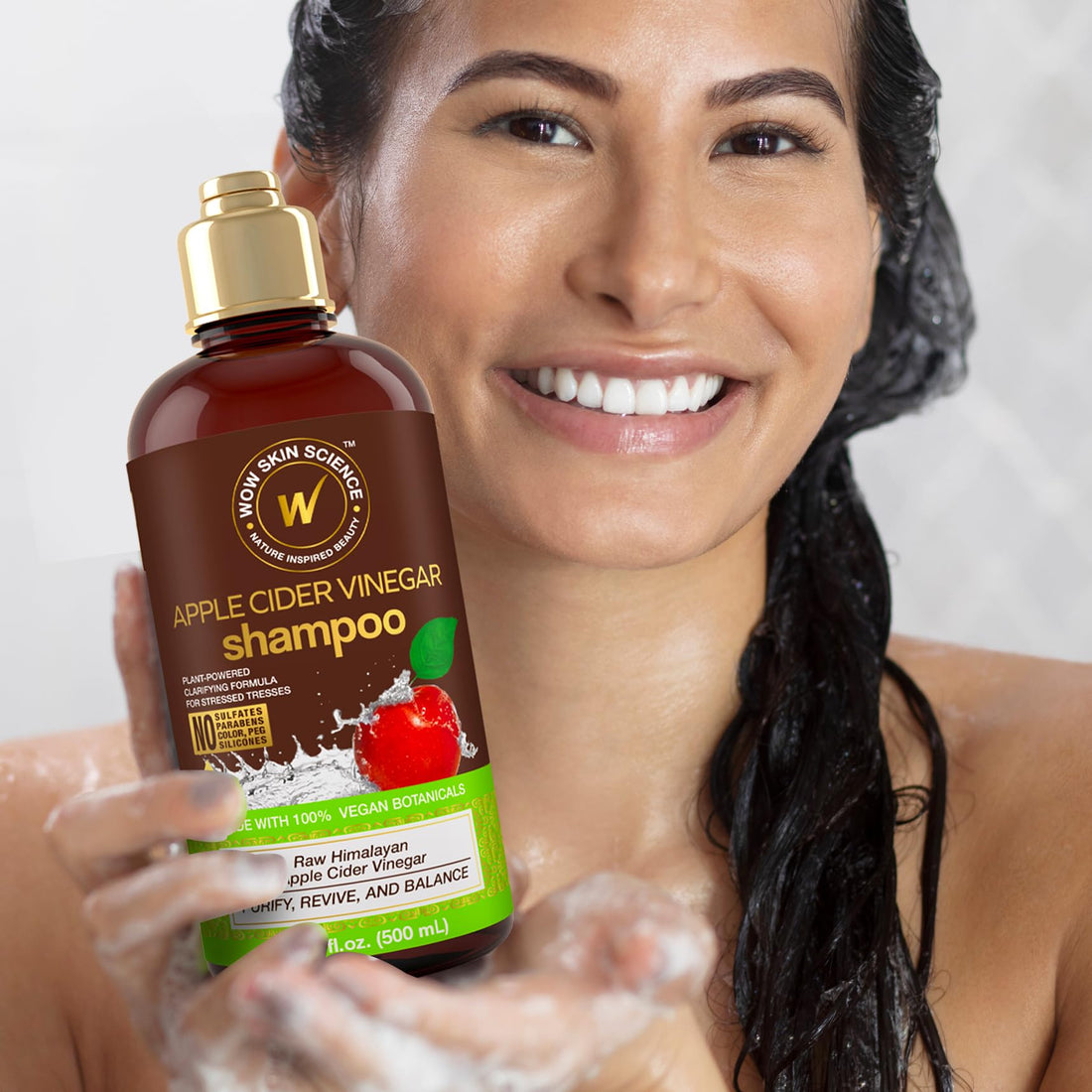 WOW Skin Science Apple Cider Vinegar Shampoo - Hair Growth Shampoo for Thinning Hair, Hair Loss & Dandruff Shampoo - Parabens & Sulfate Free Shampoo - Clarifying Shampoo for Build Up Purifying Shampoo