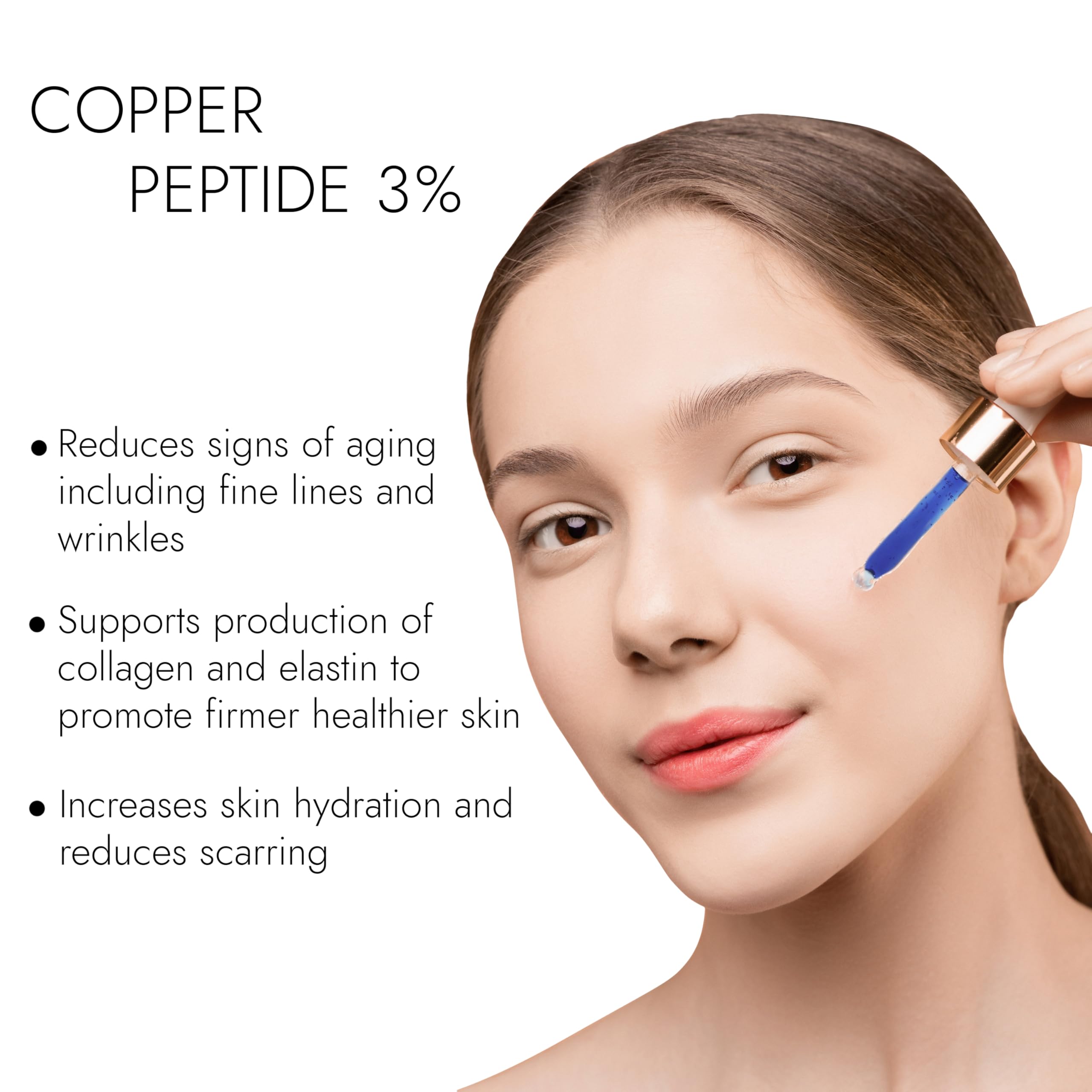 Copper Peptides Serum For Face - Strongest Available - Copper Peptide 3% - Powerful Anti-Aging Formula to Hydrate Skin, Reduce Wrinkles and Plump - 1.0 oz