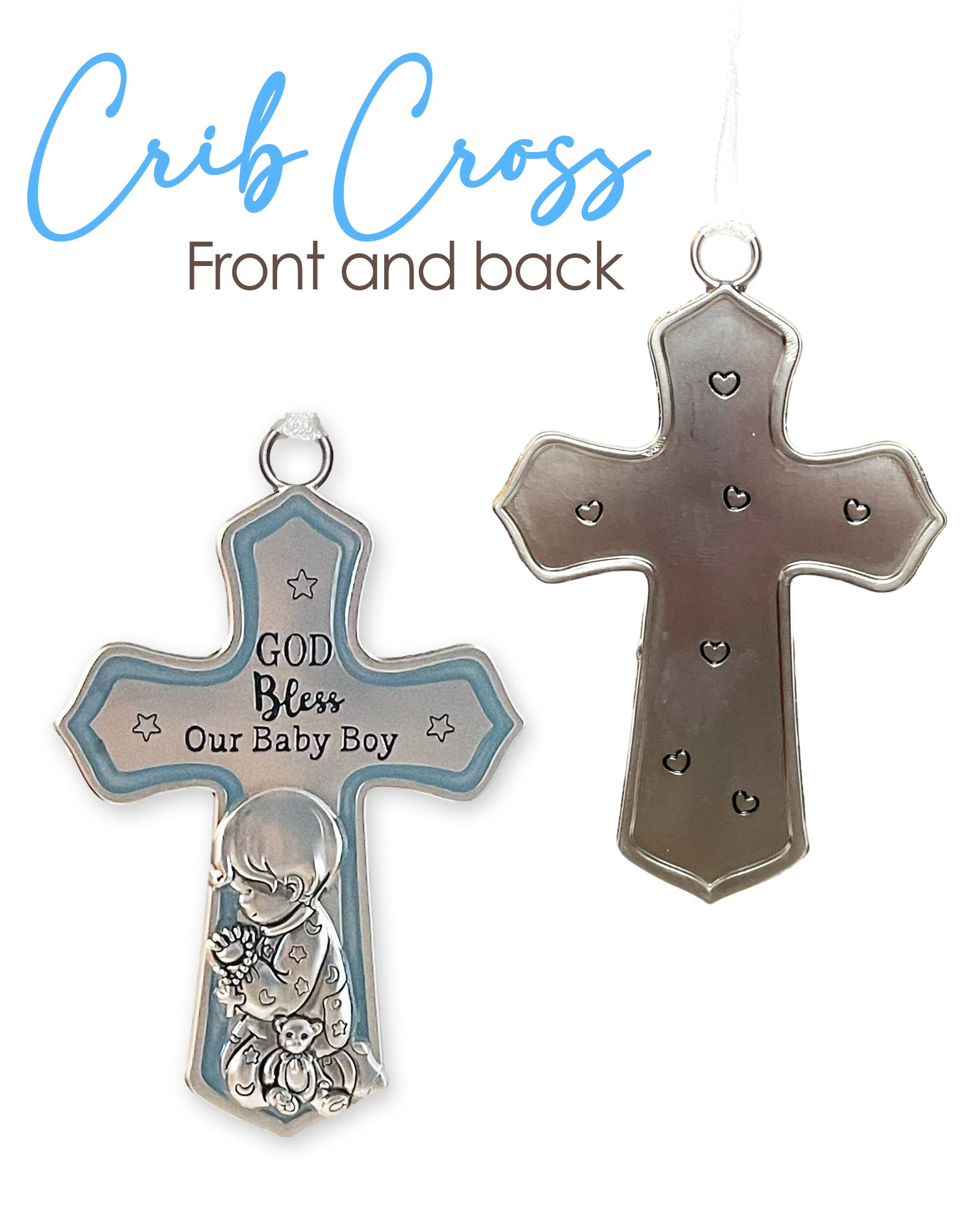 Ganz Ornate Crib Cross Baby Boy Baptism Gifts for Boy, Christening Gifts for Boys, Baptismal Gifts for Boys, Baby Shower Crib Medal Praying Boy, God Bless Our Baby Boy Nursery Wall Cross Décor