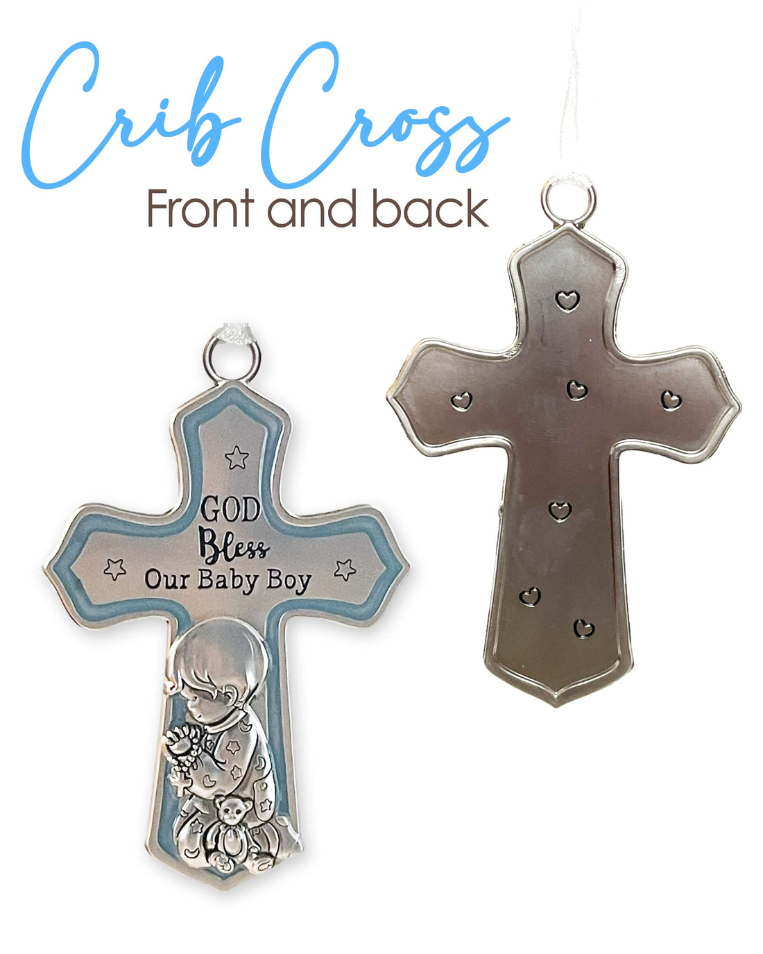 Ganz Ornate Crib Cross Baby Boy Baptism Gifts for Boy, Christening Gifts for Boys, Baptismal Gifts for Boys, Baby Shower Crib Medal Praying Boy, God Bless Our Baby Boy Nursery Wall Cross Décor