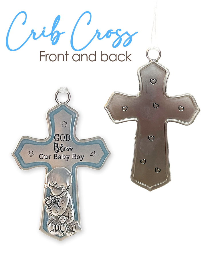 Ganz Ornate Crib Cross Baby Boy Baptism Gifts for Boy, Christening Gifts for Boys, Baptismal Gifts for Boys, Baby Shower Crib Medal Praying Boy, God Bless Our Baby Boy Nursery Wall Cross Décor