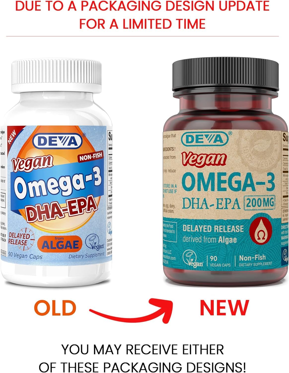 DEVA Vegan Omega-3 DHA-EPA, from Micro Algae, Delayed Release, 90 Vegan Capsules (Pack of 2)