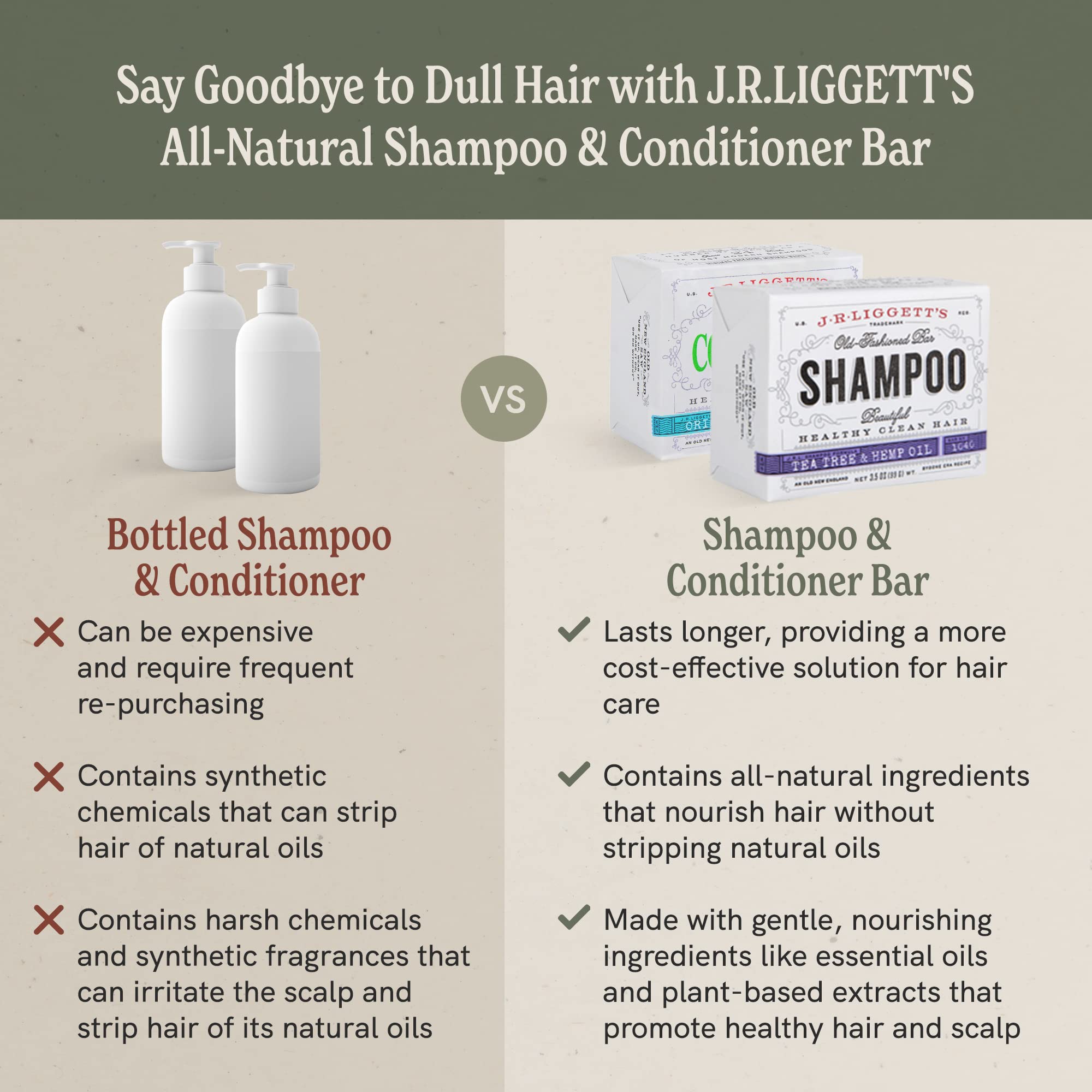 J·R·LIGGETT'S New Conditioner Bar 1.75oz + Two Tea Tree & Hemp Oil Formula Shampoo Bar 3.5oz Bundle All-Natural Plant Based Ingredients | Clean Soft Tangle-Free Hair Biodegradable Recyclable USA Made