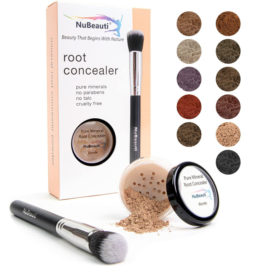 Pure Mineral Shades Blonde: Mica Powder Root Touch-Up Kit With Brush (.32 Ounce), Hair Mineral Powder, Temporary Hair Color, Root Concealer In Blonde, Brown Or Black, Cover Up, Hair Dye Powder - Pure