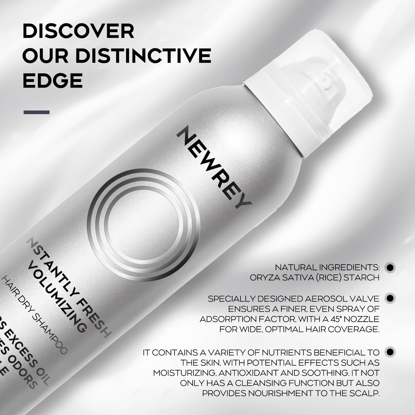 NEWREY Dry Shampoo Spray for Women & Men - Freshens hair, Residue-Free, Volumizing Formula with Rice Starch - Absorbs Oil, Eliminates Odors - 5.07 oz