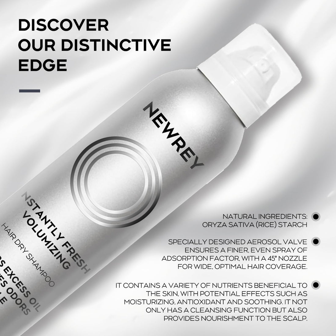 NEWREY Dry Shampoo Spray for Women & Men - Freshens hair, Residue-Free, Volumizing Formula with Rice Starch - Absorbs Oil, Eliminates Odors - 5.07 oz