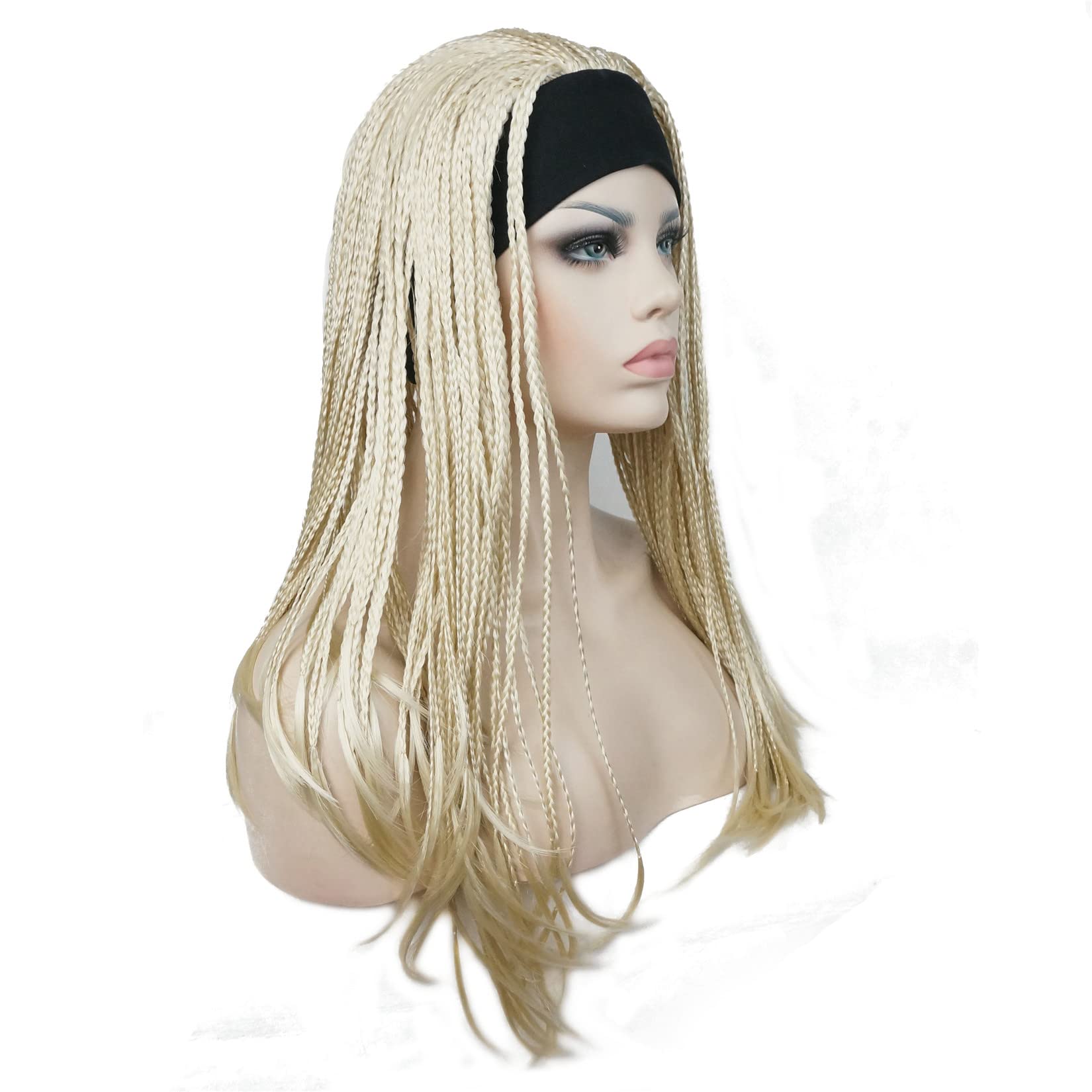 Aimole Long Braiding Crochet Hair Fully Hand Tied Twist Braided With Headband Half Wig(613-Pale Blonde)