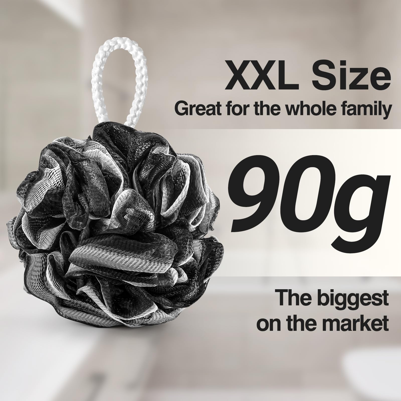 XXL 90g Charcoal Shower Loofah 3 Pack by Tilcare - Perfect Bath Sponge for Exfoliating for Men & Women - Body Scrubber Brush for Cleansing and Smooth Skin - Scrubbies That Remove Excess Oil and Dirt