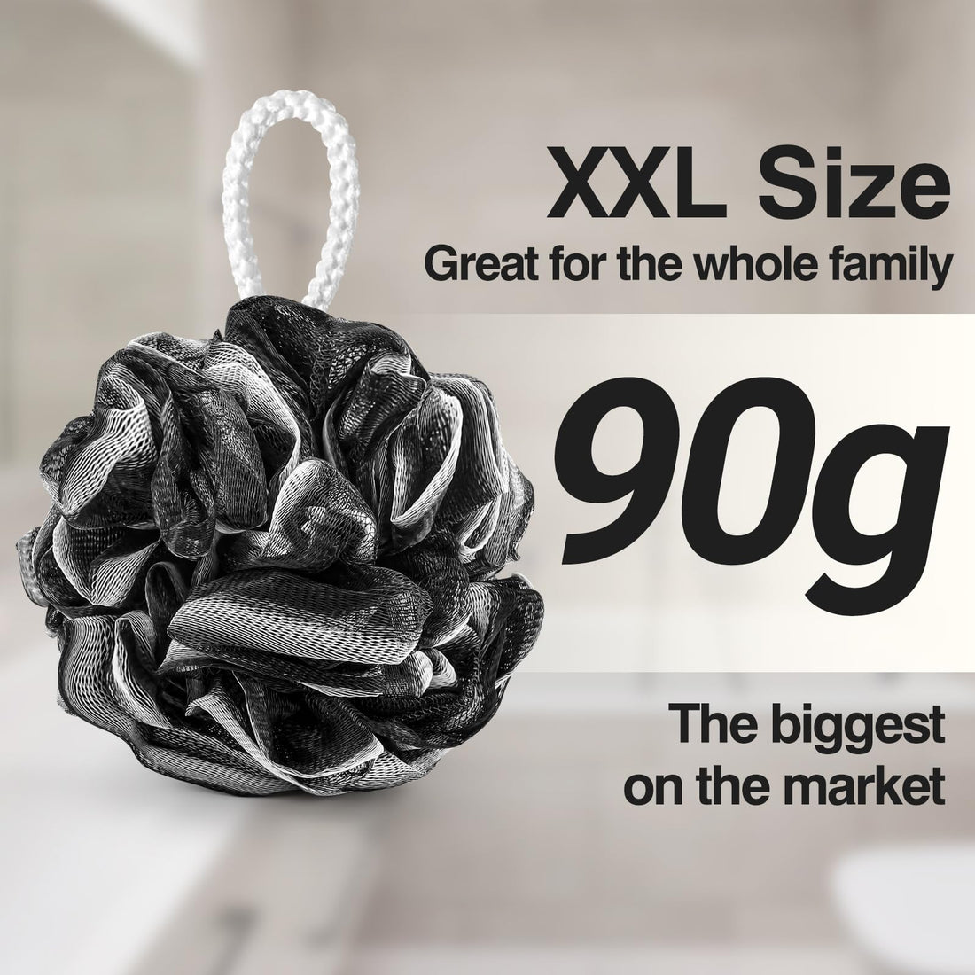 XXL 90g Charcoal Shower Loofah 3 Pack by Tilcare - Perfect Bath Sponge for Exfoliating for Men & Women - Body Scrubber Brush for Cleansing and Smooth Skin - Scrubbies That Remove Excess Oil and Dirt