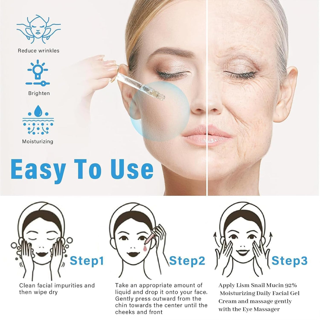 Crema de Baba de Caracol Original, Vitamin C Facial Serum 1.01 Oz, Snail Mucin 92% Moisturizer Daily Face Gel Cream1.76 Oz, Facial Cleanser 3.52 Oz for all skin type (3pcs)