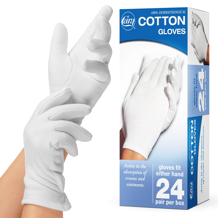 CARA Hypoallergenic Moisturizing Cotton Gloves, Medium, 24 Pair
