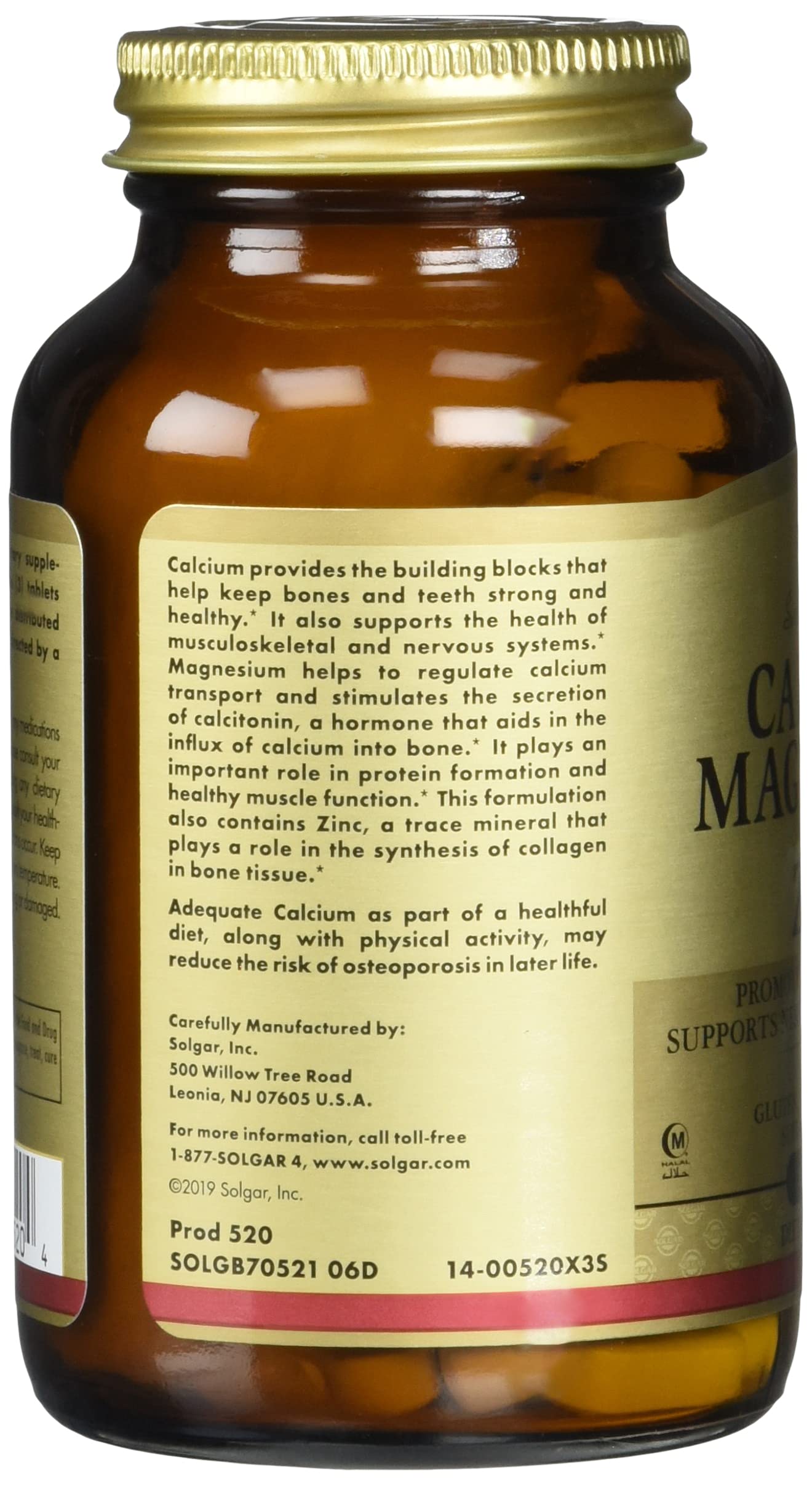 Solgar Calcium Magnesium Plus Zinc, 100 Tablets - Healthy Bones and Teeth - Nerve & Muscle Function, 100 Count (Pack of 12)