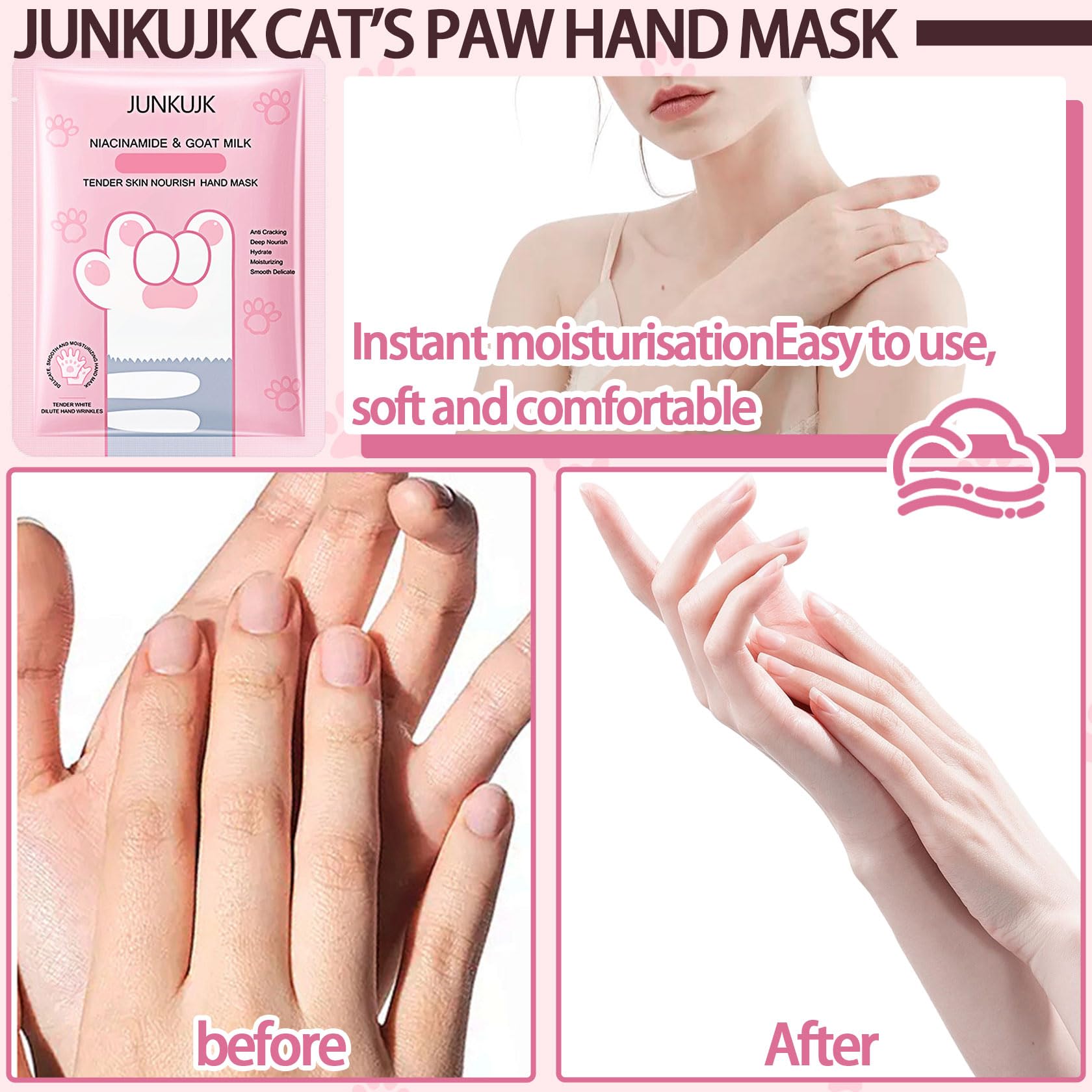 JunKuJK 6PCS Hand Masks,Hydrating Hand Masks Moisturizing Gloves Overnight for Dry Cracked Hands,Daily Hand Care Hand Masks Gift Set for Women and Men A