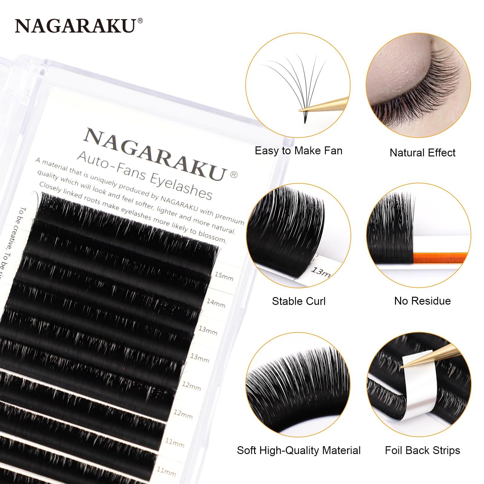 NAGARAKU Easy Fan Eyelash Extensions Volume Lash 0.05 C curl 8-15mm Mix Tray Rapid Blooming Faux Mink Cluster For Beginners Soft Professional Lash Supplies