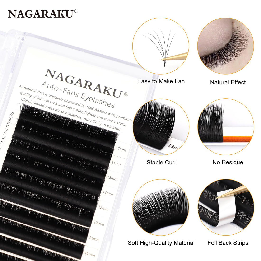 NAGARAKU Easy Fan Eyelash Extensions Volume Lash 0.05 D curl 12mm Rapid Blooming Faux Mink Cluster For Beginners Soft Professional Lash Supplies