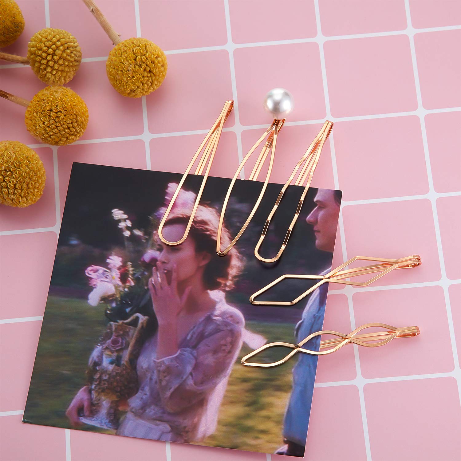 10 Pieces Geometric Metal Hair Clips Minimalist Dainty Hair Barrettes Metal Hair Accessories for Women Headwear Accessories, 5 Styles (Gold)