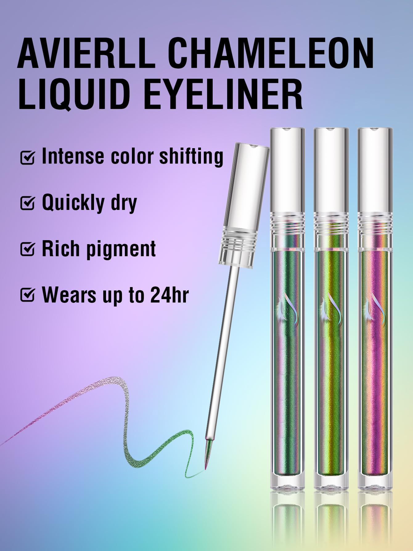Easilydays Chameleon Liquid Glitter Thin Eyeliner, Highly Pigmented Intense Color Metallic Satin Multi-Reflective Finish Eye Liner Pencil, Waterproof Long-lasting Shimmer Eye Shadow Makeup Pen (01)