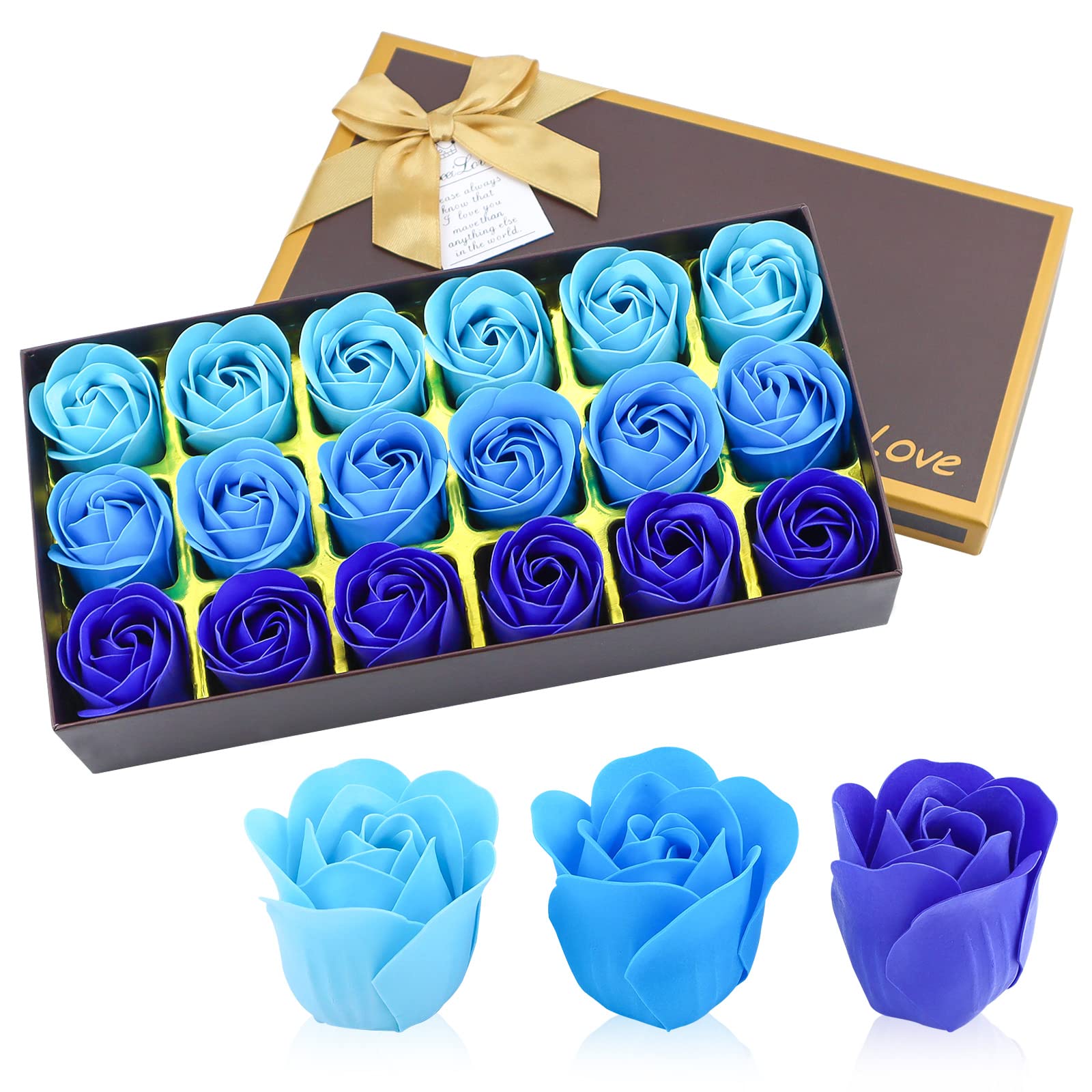 Floral Scented Bath Soap Rose Flower Petals, Jialeey Plant Essential Oil Rose Soap Set Guest Soap Shaped Petals Best Gifts Ideas For Her Women Teens Girls Mom Birthdays, 18 Pcs Blue