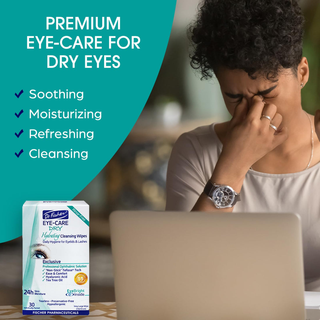 Dr. Fischer Eye Care Dry - Complementary Aid For Dry Eye Syndrome. Daily Hydrating Eyelid Wipes To Clean, Soften & Moisturize The Eye Area Of Ocular Secretions And Irritations (Twi