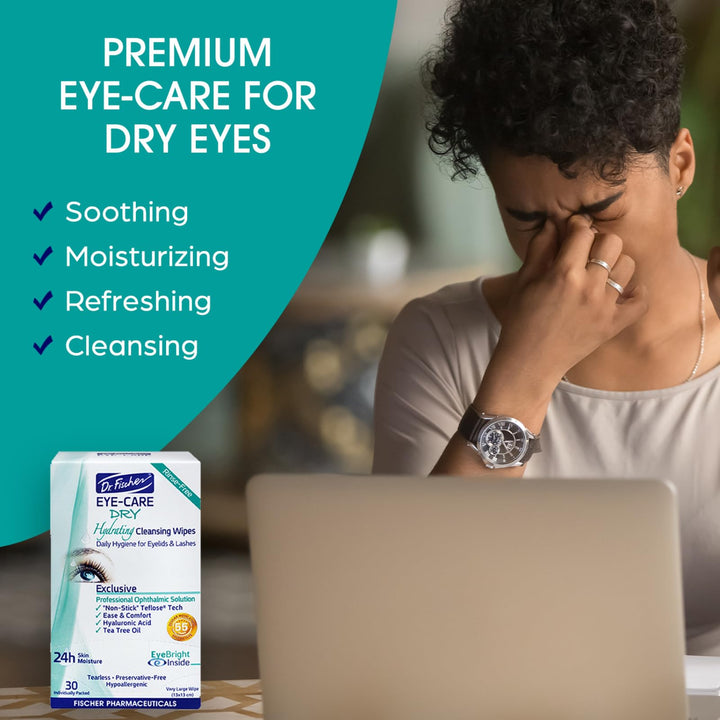 Dr. Fischer Eye Care Dry - Complementary Aid For Dry Eye Syndrome. Daily Hydrating Eyelid Wipes To Clean, Soften & Moisturize The Eye Area Of Ocular Secretions And Irritations (Twi