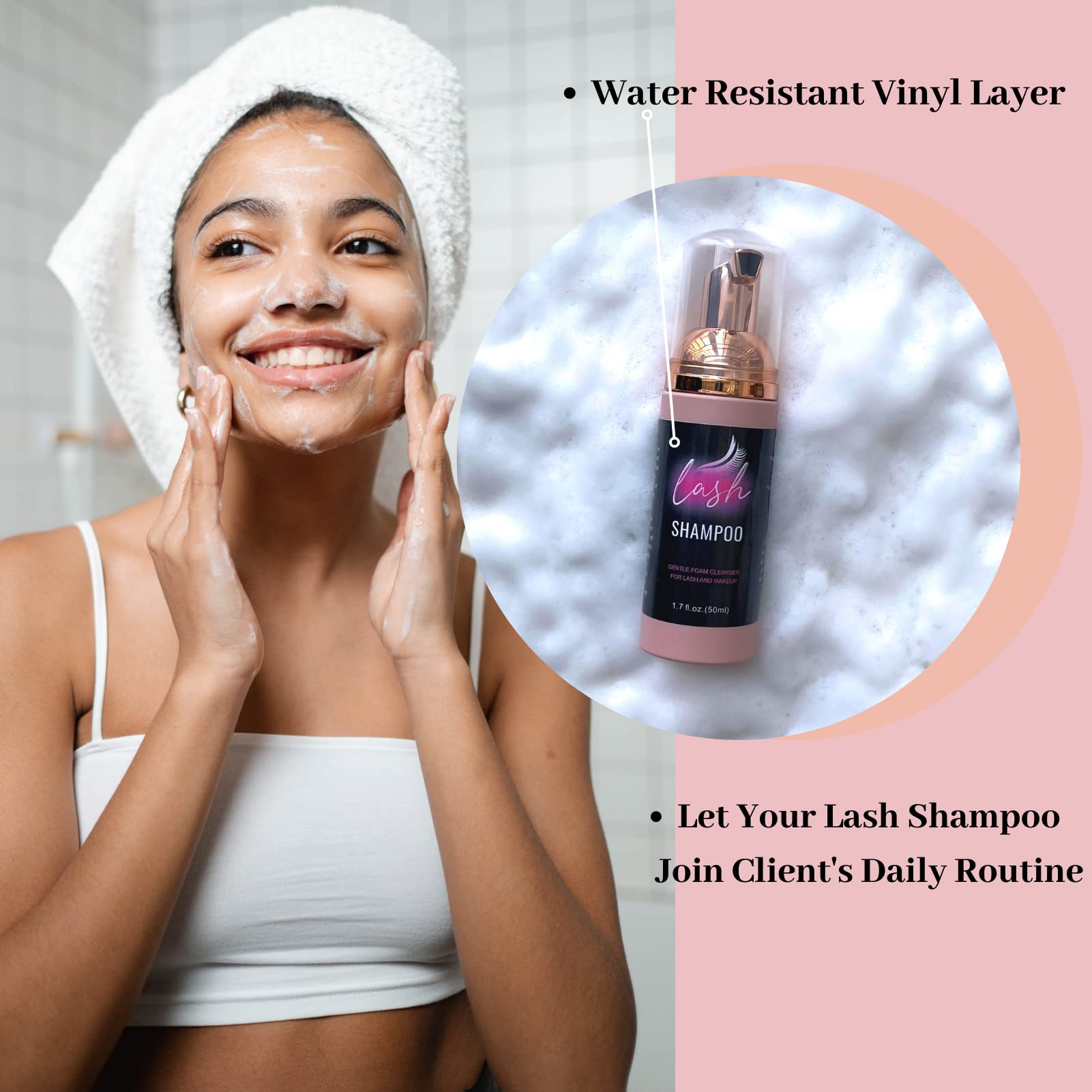 Lash Shampoo Label Stickers for Bottle 50pcs Eyelash Extensions Bath Wash Labels for Foam Pump Dispenser