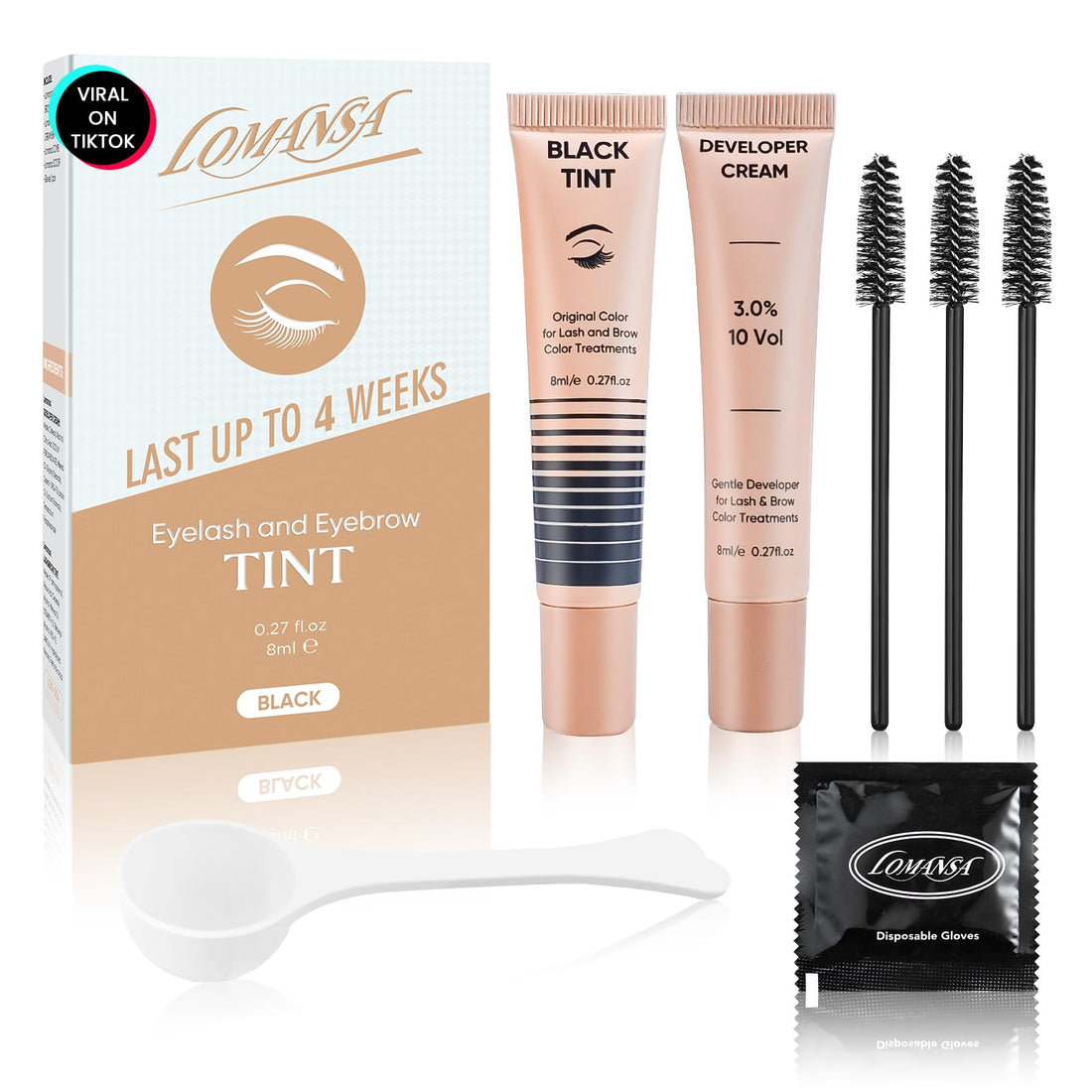 Lomansa Lash Color Kit - Instant Eyelash Color Black Brow Color with Natural Effects, Safe & Easy to Use 8ml