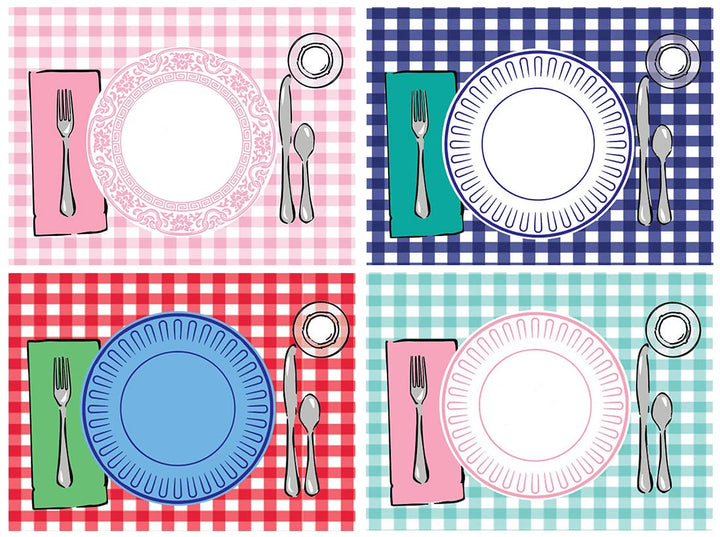 SharkBliss Montessori Placemat, Table Place Setting Etiquette Educational Placemat Set of 4 Buffalo Plaid Gingham Montessori Placemat Toddler Kid Child Baby Preschool Homeschool Dining Table Manners