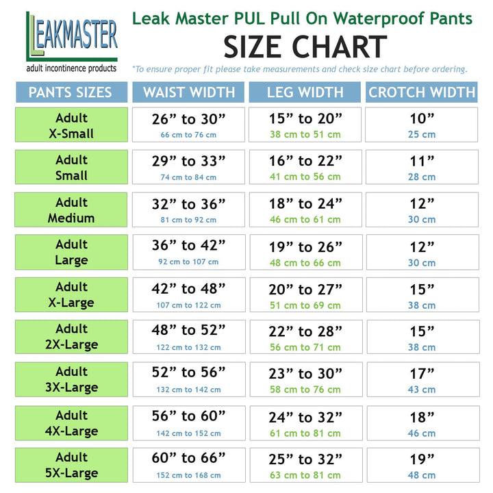 3X-Large Fits 50-58 Inch Waist. : Leakmaster - Adult Pul Waterproof Pants- Comfortable, Quiet And Effective Adult Diaper Pant For Men Or Women Made Of Quality Poly Urethane Laminat