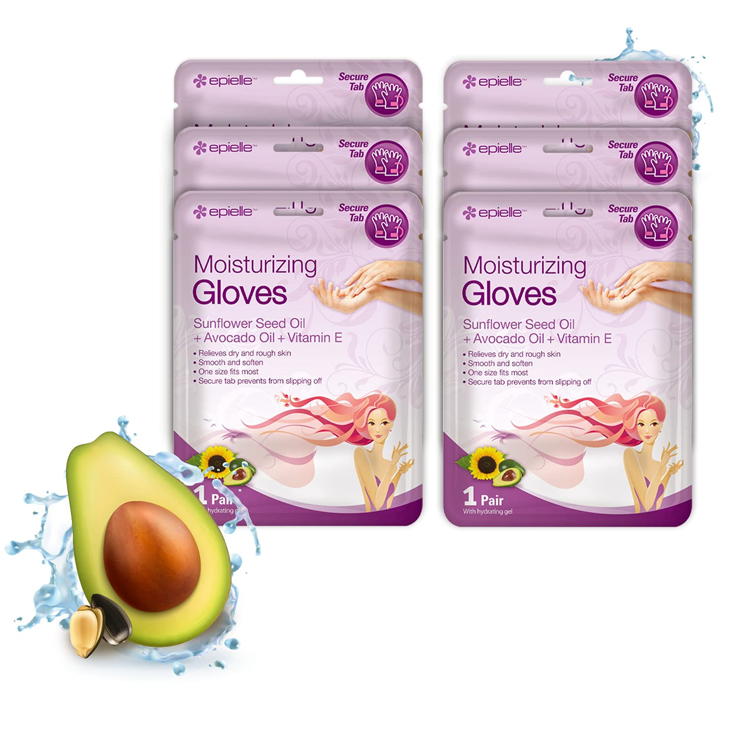 Moisturizing Glove-6Pk: Epielle Moisturizing Gloves Sunflower Seed Oil + Avocado Oil + Vitamin E (6 Pack)
