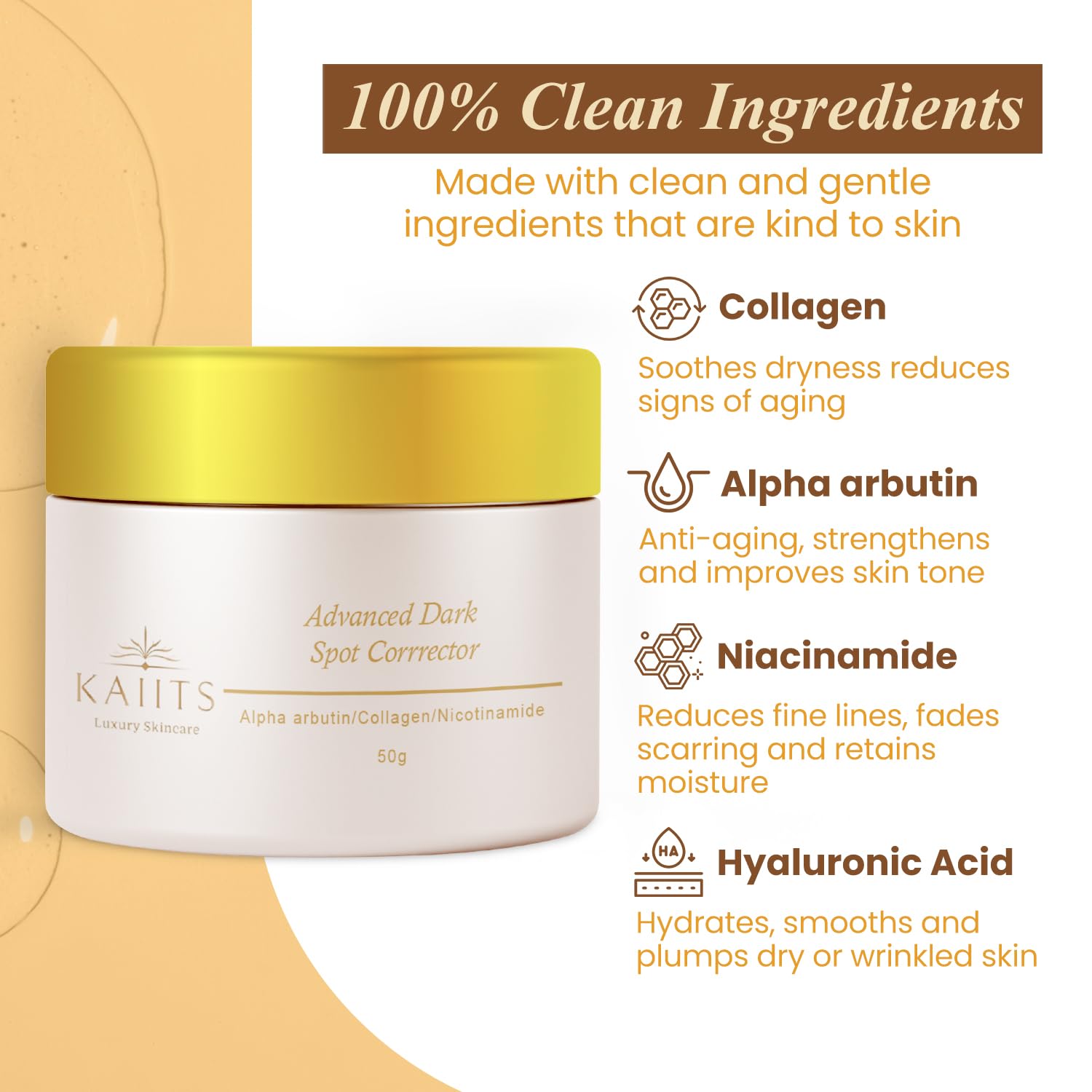 KAIITS Advanced Dark Spot Corrector for Face, Neck, Intimate areas, Inner thighs with Alpha Arbutin, Nicotinamide, & collagen. - Triple-Power Formula for Even, Youthful Skin! 1.7 Oz.